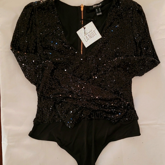 Sequins v-neck long sleeve bodysuit - Picture 3 of 5